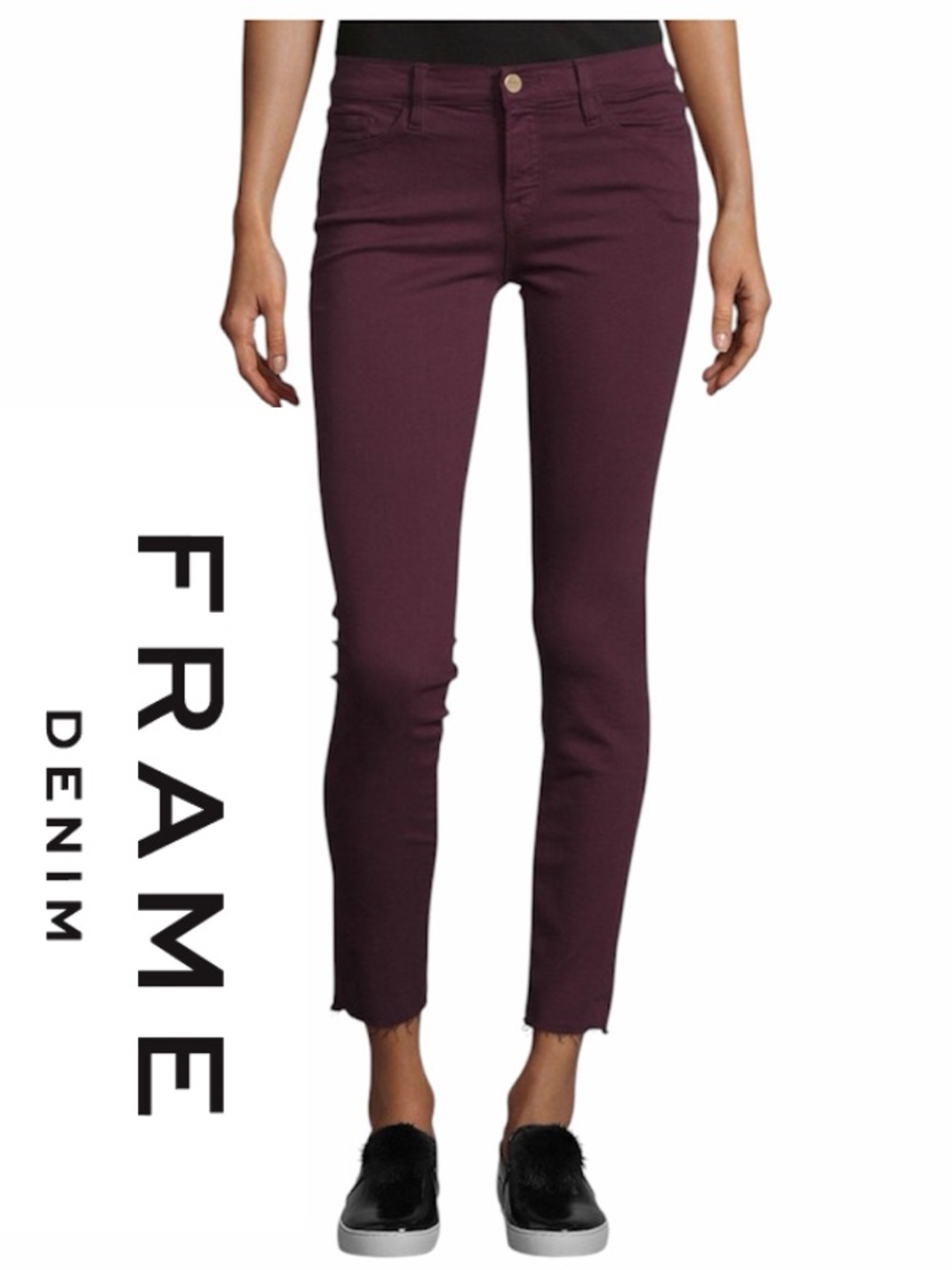 Frame Le Skinny de Jeanne Mahogany Denim Women's Raw Hem Ankle Skinny Jeans 26